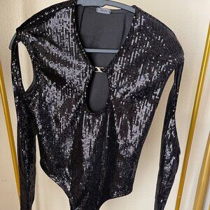 Ruve M Black Sequin Cutout Bodysuit Stunning Night Out Piece